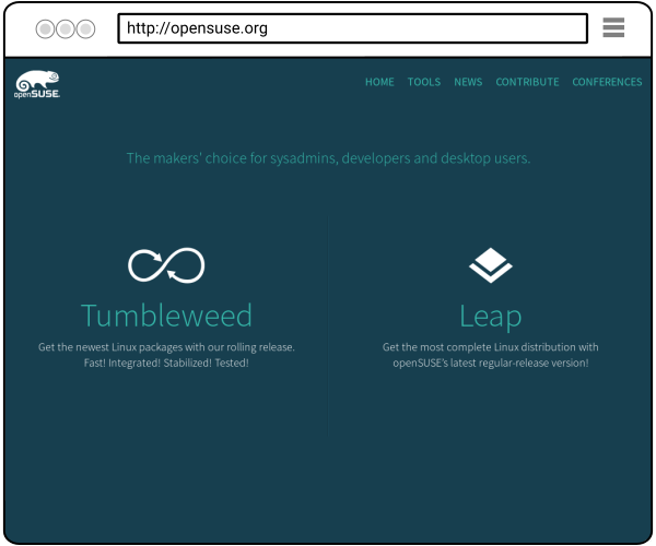 A screenshot of the openSUSE web page